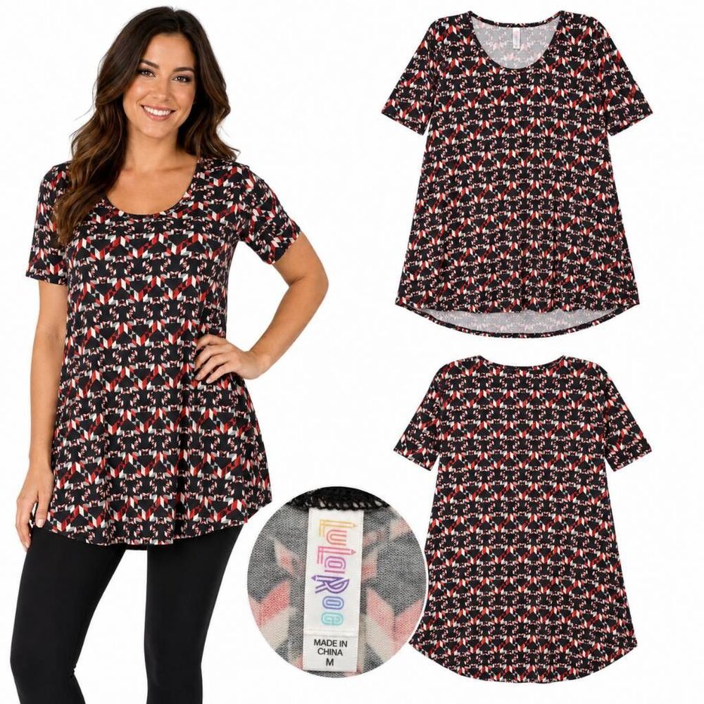 LulaRoe Medium Black Geometric Print Hi-low Tunic